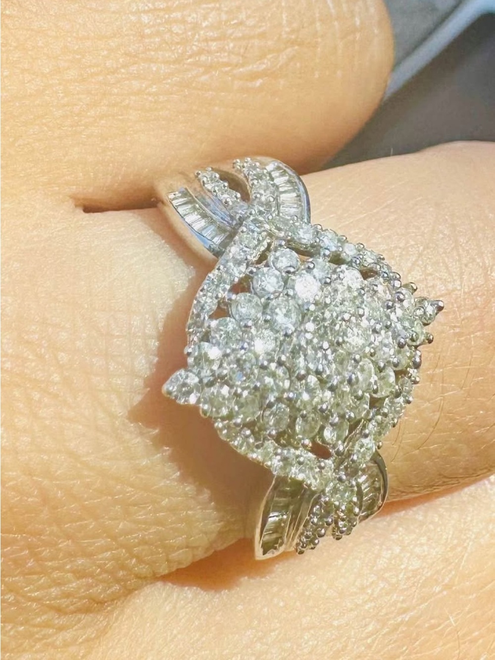 XL Natural Diamond ring band white gold on 925 silver over 1 ct sz 7 or 8 sizabl - Picture 2 of 8